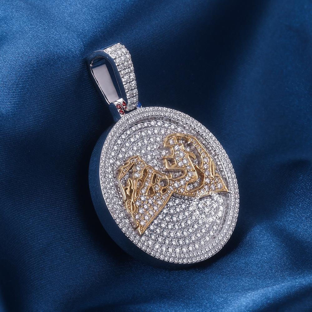 CUSTOM 1.4INCHES S925 SILVER ICED OUT D VVS MOISSANITE DIAMOND CIRCLE PENDANT RAPPER HIP HOP PENDANT 