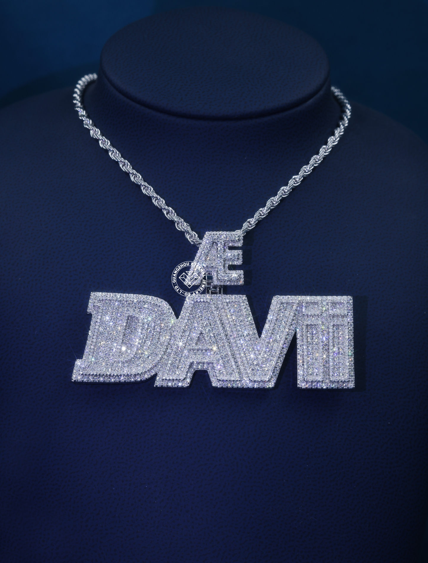 CUSTOM 3INCHES S925 SILVER ICED OUT D VVS MOISSANITE DIAMOND “DAVII” LETTER RAPPER HIP HOP PENDANT 