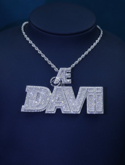 CUSTOM 3INCHES S925 SILVER ICED OUT D VVS MOISSANITE DIAMOND “DAVII” LETTER RAPPER HIP HOP PENDANT 
