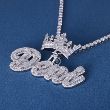 CUSTOM 3INCHES S925 SILVER ICED OUT D VVS MOISSANITE DIAMOND “Deni” LETTER RAPPER HIP HOP PENDANT 