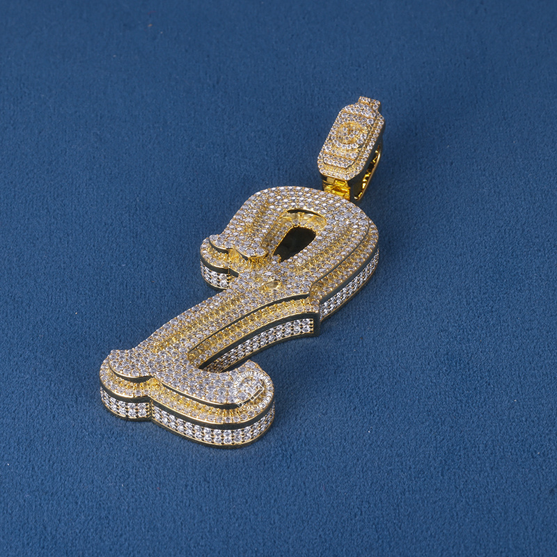 CUSTOM 2.5INCHES S925 SILVER YELLOW GOLD PALTED ICED OUT D VVS MOISSANITE DIAMOND “2” NUMBER RAPPER HIP HOP PENDANT 