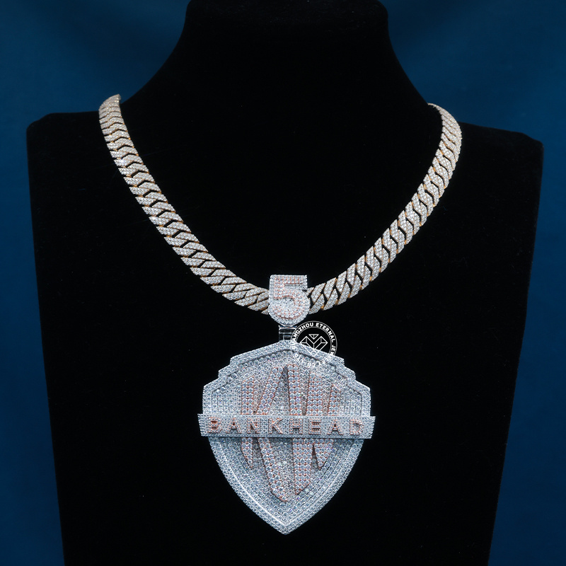 CUSTOM 3INCHES S925 SILVER TWO-TONE ICED OUT D VVS MOISSANITE DIAMOND “KW” LETTER RAPPER HIP HOP PENDANT 