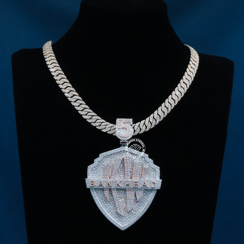 CUSTOM 3INCHES S925 SILVER TWO-TONE ICED OUT D VVS MOISSANITE DIAMOND “KW” LETTER RAPPER HIP HOP PENDANT 