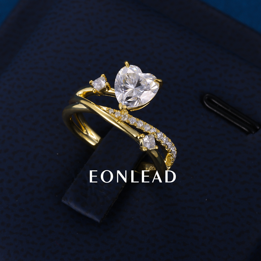 9K 10K 14K 18K Solid Gold Yellow S925 Silver 1CT 1.5CT 2CT D VVS Heart cut Moissanite Lab Grown Diamond Engagement Ring FOR WOMEN