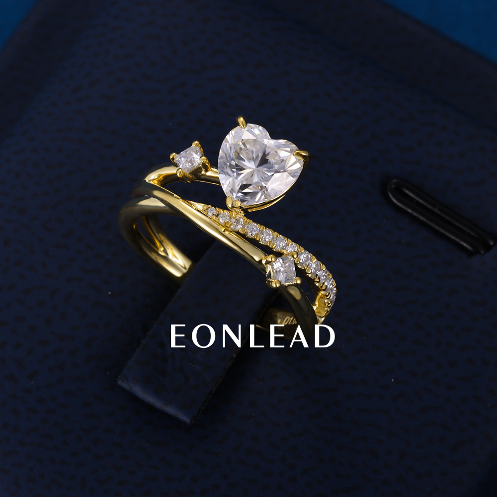 9K 10K 14K 18K Solid Gold Yellow S925 Silver 1CT 1.5CT 2CT D VVS Heart cut Moissanite Lab Grown Diamond Engagement Ring FOR WOMEN