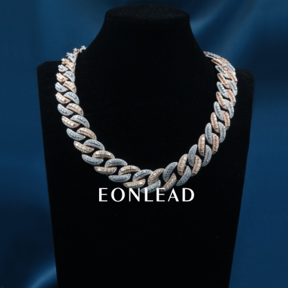 Custom 22mm 6-26inches S925 Silver Rose White Gold Plated Round & Emerald cut VVS Moissanite Diamond Cuban Chain Bracelet Necklace