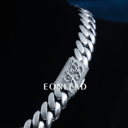 Custom 14mm 6-26inches S925 Silver White Gold Plated D VVS Moissanite Diamond Clasp Cuban Chain Bracelet Necklace