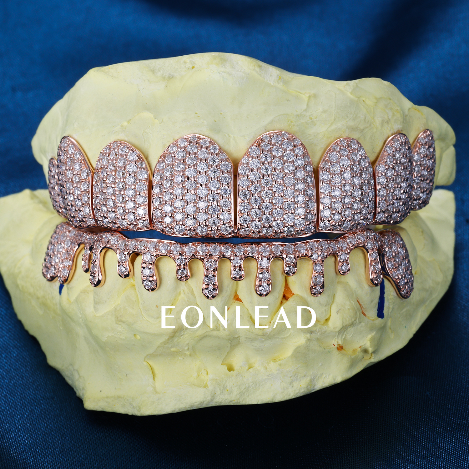 Custom Top & Bottom 8  S925 Silver Rose Gold Plated VVS Moissanite Diamond Perm cut Honeycomb Setting Water Drop Shape Teeth Grillz