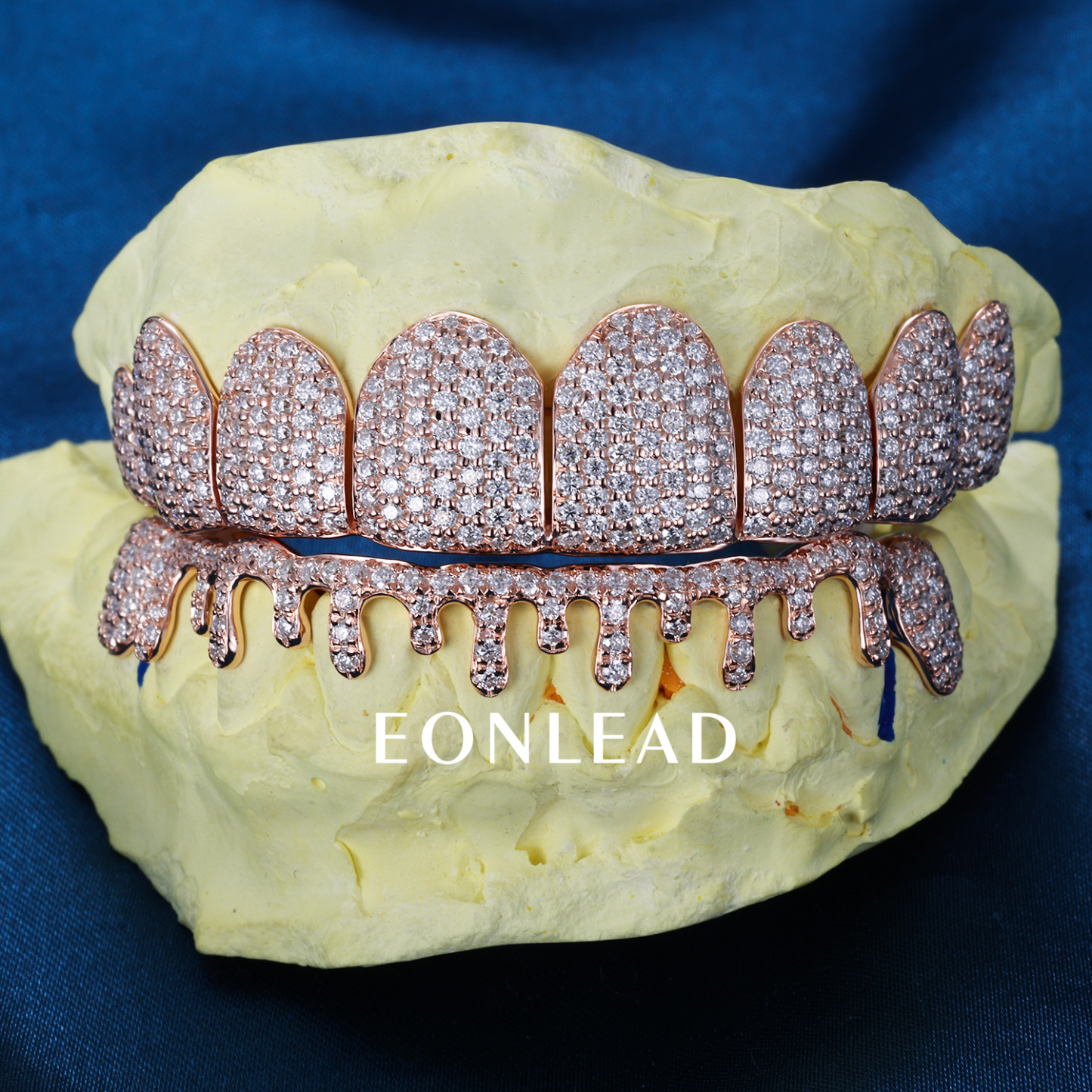 Custom Top & Bottom 8  S925 Silver Rose Gold Plated VVS Moissanite Diamond Perm cut Honeycomb Setting Water Drop Shape Teeth Grillz