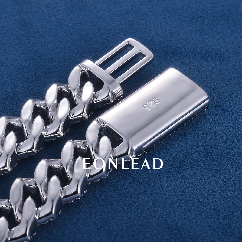 15mm 6-26inches S925 Silver White Gold Plated VVS Moissanite Diamond Cuban Chain Bracelet Necklace