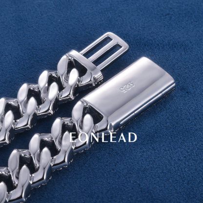 15mm 6-26inches S925 Silver White Gold Plated VVS Moissanite Diamond Cuban Chain Bracelet Necklace