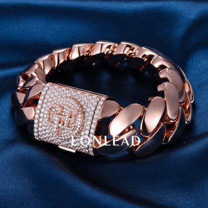 Custom 24mm 6-26inches S925 Silver Rose Gold Plated D VVS Moissanite Diamond Cuban Chain Bracelet