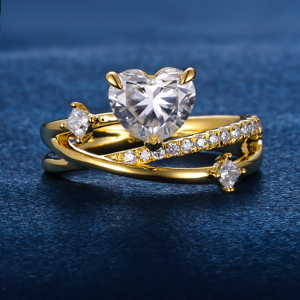 9K 10K 14K 18K Solid Gold Yellow S925 Silver 1CT 1.5CT 2CT D VVS Heart cut Moissanite Lab Grown Diamond Engagement Ring FOR WOMEN