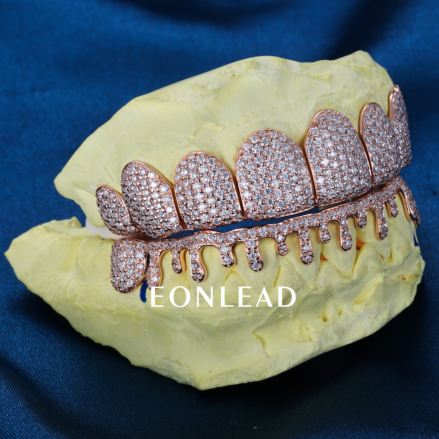 Custom Top & Bottom 8  S925 Silver Rose Gold Plated VVS Moissanite Diamond Perm cut Honeycomb Setting Water Drop Shape Teeth Grillz
