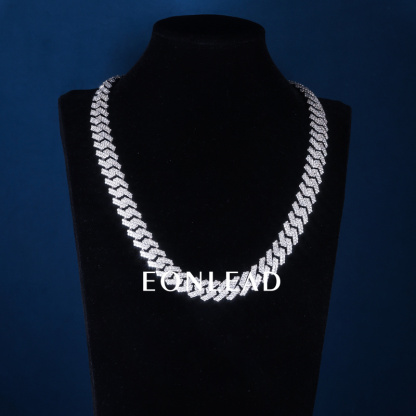 15mm 6-26inches S925 Silver White Gold Plated VVS Moissanite Diamond Cuban Chain Bracelet Necklace