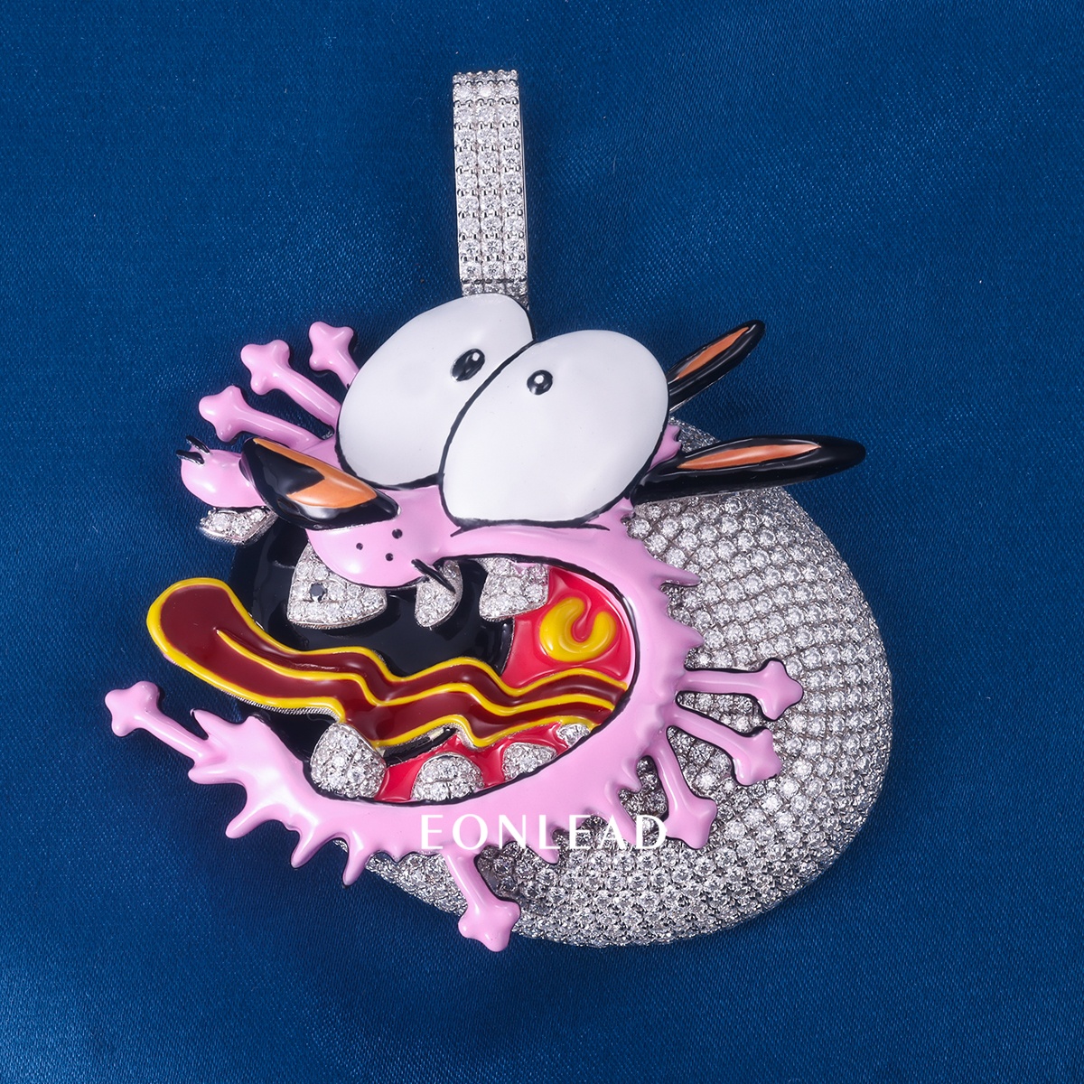 Custom Iced Out Courage the Cowardly Dog Heart Pendant Enamel Cartoon Moissanite Hip Hop Necklace Charm for Men Women Rapper Jewelry