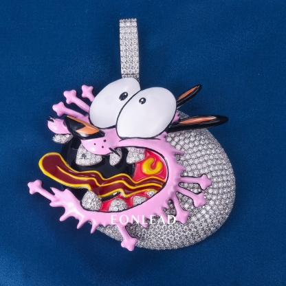 Custom Iced Out Courage the Cowardly Dog Heart Pendant Enamel Cartoon Moissanite Hip Hop Necklace Charm for Men Women Rapper Jewelry