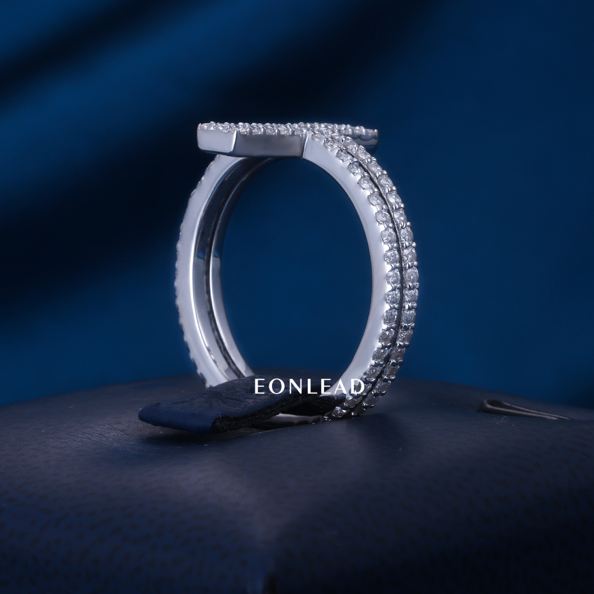 Custom Hollow Outline Cross Double Band Ring S925 Sterling Silver Full Micro Pave Moissanite Iced Out Wedding Ring