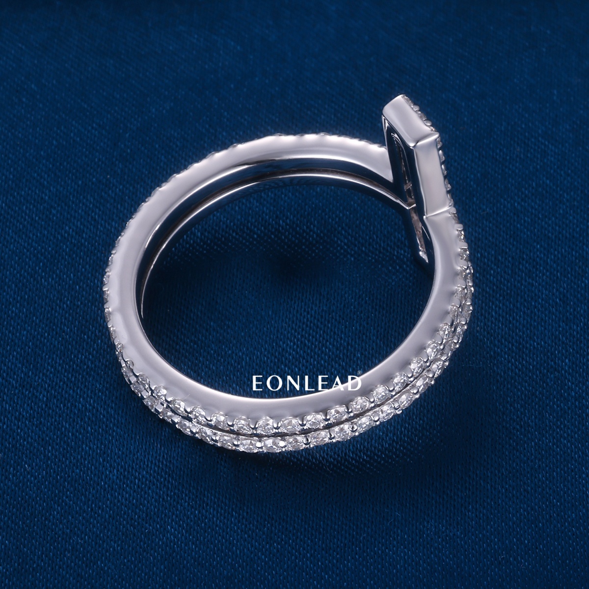 Custom Hollow Outline Cross Double Band Ring S925 Sterling Silver Full Micro Pave Moissanite Iced Out Wedding Ring