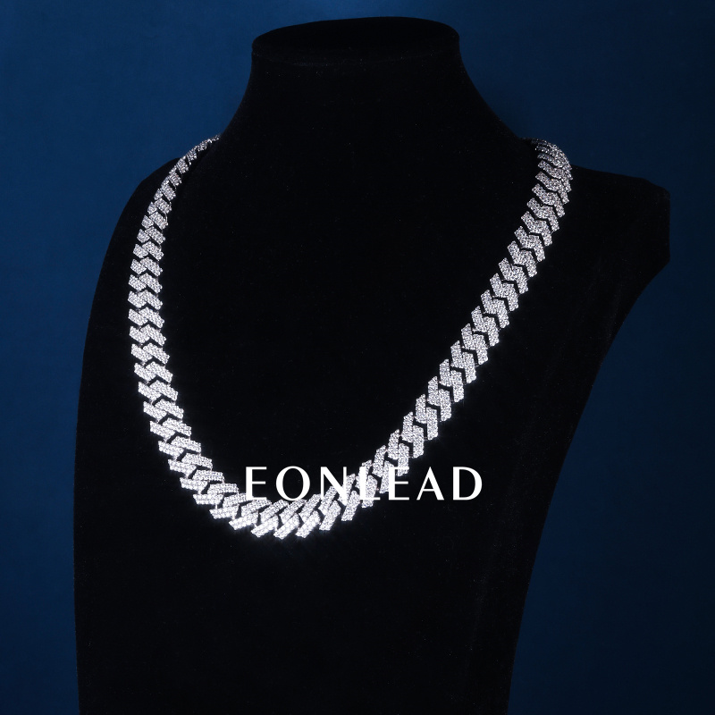 15mm 6-26inches S925 Silver White Gold Plated VVS Moissanite Diamond Cuban Chain Bracelet Necklace