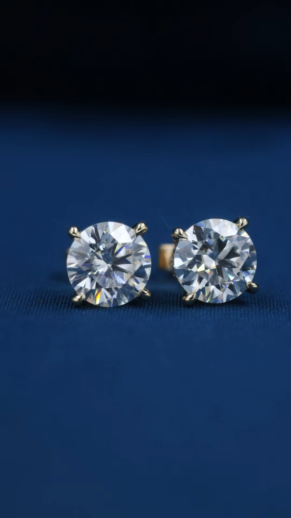 9K 10K 14K 18K Solid Gold S925 Silver 0.5ct 1ct 1.5ct 2ct D VVS Round Cut D VVS Moissanite IGI Lab Diamond Earrings For Men Women