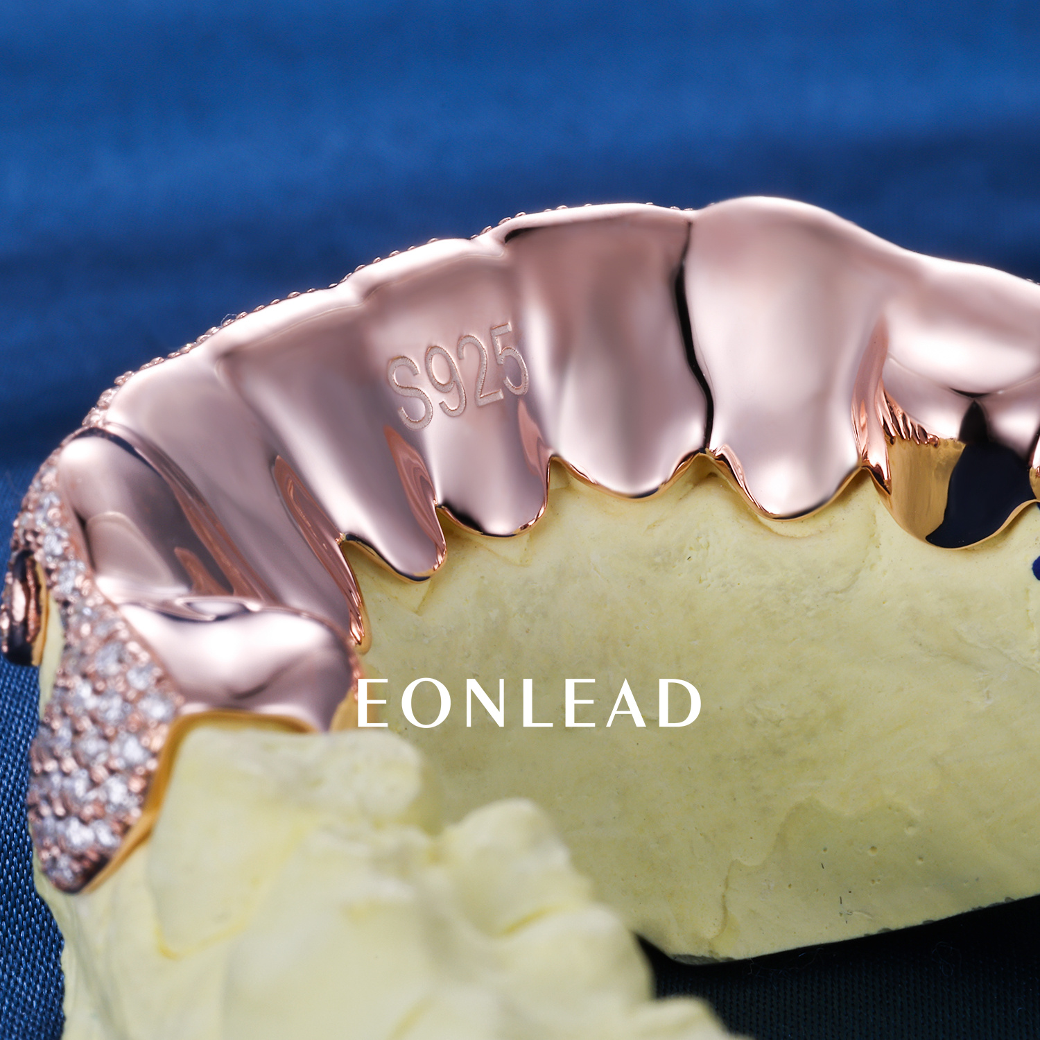 Custom Top & Bottom 8  S925 Silver Rose Gold Plated VVS Moissanite Diamond Perm cut Honeycomb Setting Water Drop Shape Teeth Grillz