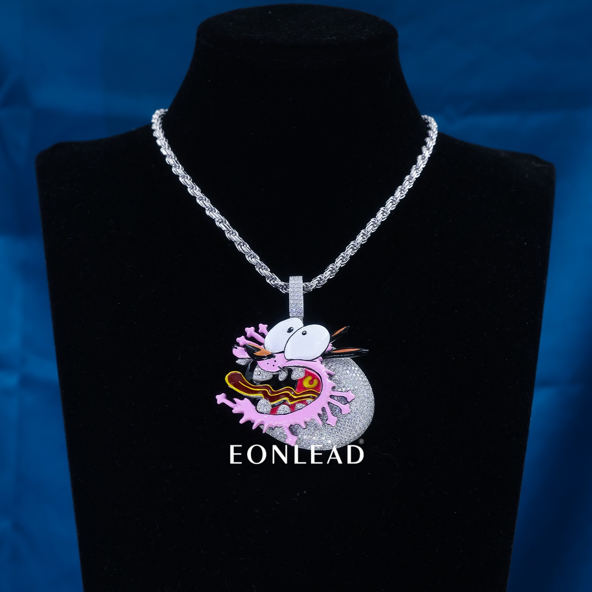 Custom Iced Out Courage the Cowardly Dog Heart Pendant Enamel Cartoon Moissanite Hip Hop Necklace Charm for Men Women Rapper Jewelry
