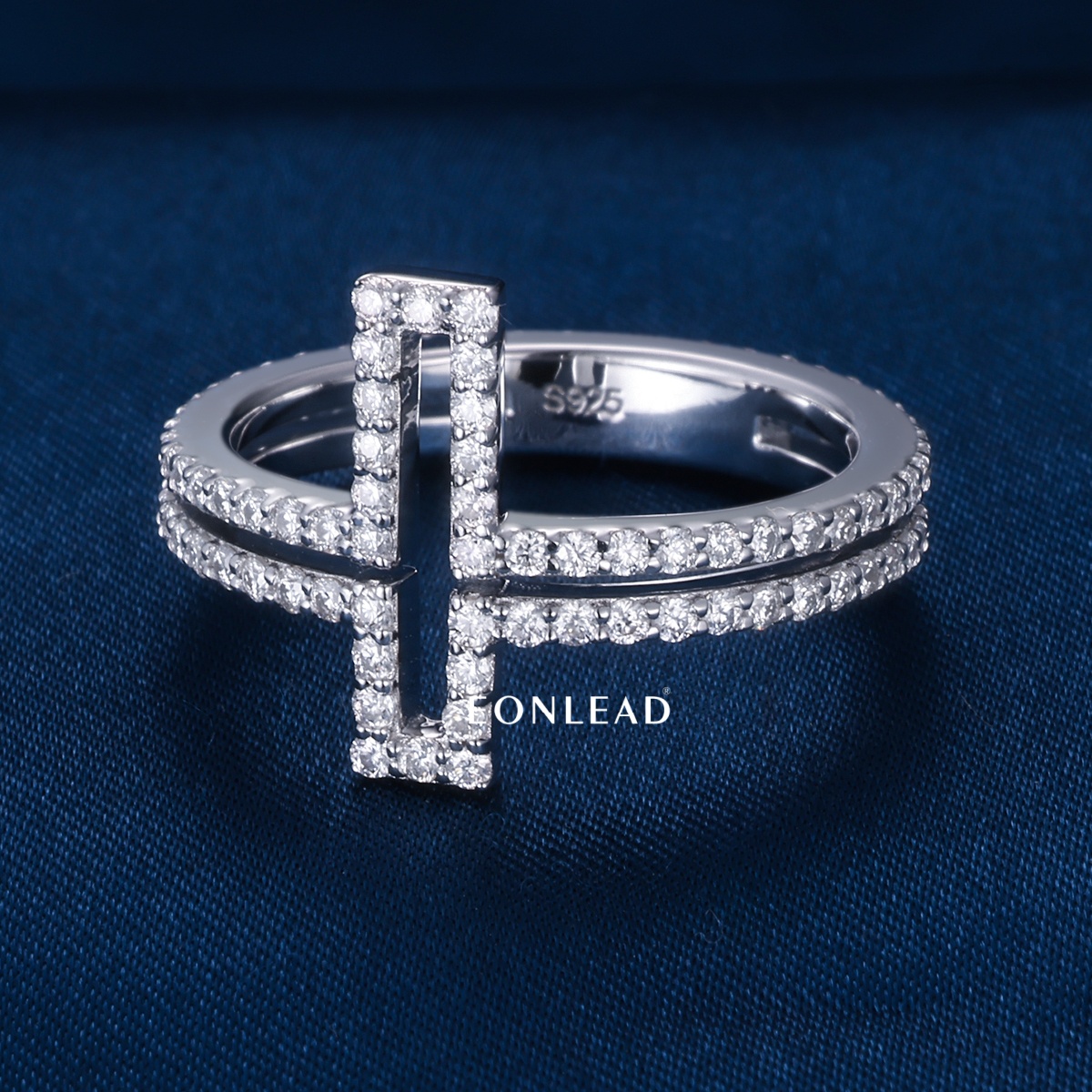 Custom Hollow Outline Cross Double Band Ring S925 Sterling Silver Full Micro Pave Moissanite Iced Out Wedding Ring