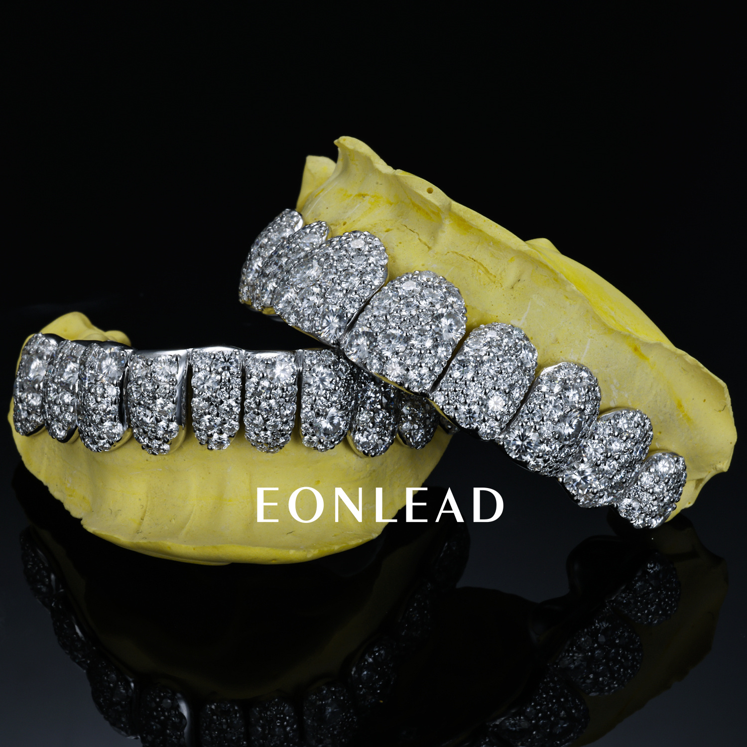 Custom Top Bottom 10 S925 Silver Moissanite Lab Diamond Perm Cut 10K 14K 18K Solid Gold Mosaic Setting Round Cut Teeth Grillz