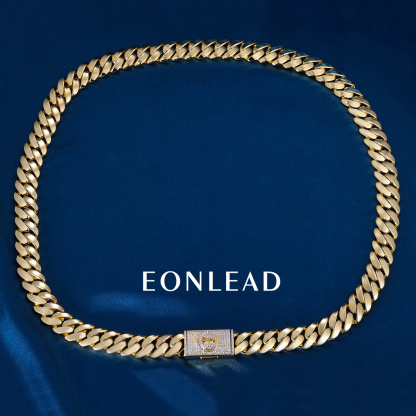 Custom 14mm 6-26inches S925 Silver Yellow Gold Plated D VVS Moissanite Diamond Clasp Cuban Chain Bracelet Necklace