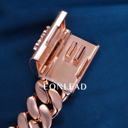 Custom 24mm 6-26inches S925 Silver Rose Gold Plated D VVS Moissanite Diamond Clasp Cuban Chain Bracelet Necklace