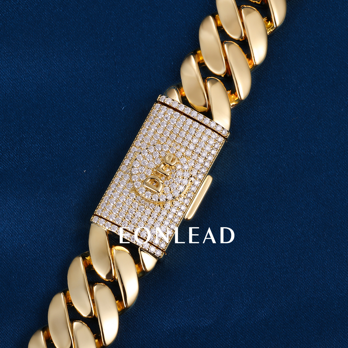 Custom 14mm 6-26inches S925 Silver Yellow Gold Plated D VVS Moissanite Diamond Clasp Cuban Chain Bracelet Necklace