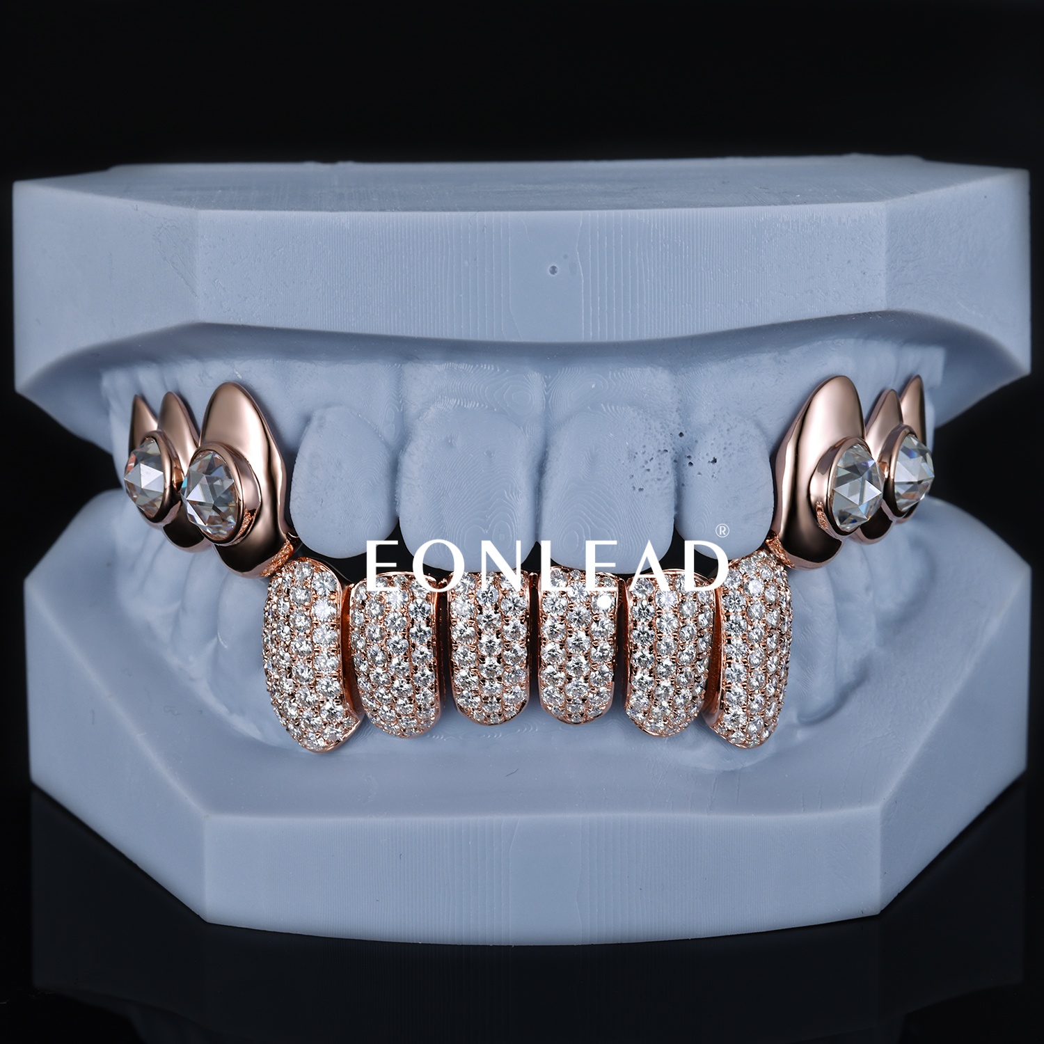 Custom 925 Silver Rose Gold Mixed Design Grillz Single Diamond Top Round Rose cut Moissanite Iced out Bottom Grillz Hip Hop Jewelry For Men Women