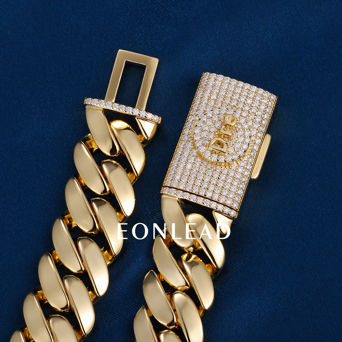 Custom 14mm 6-26inches S925 Silver Yellow Gold Plated D VVS Moissanite Diamond Clasp Cuban Chain Bracelet Necklace