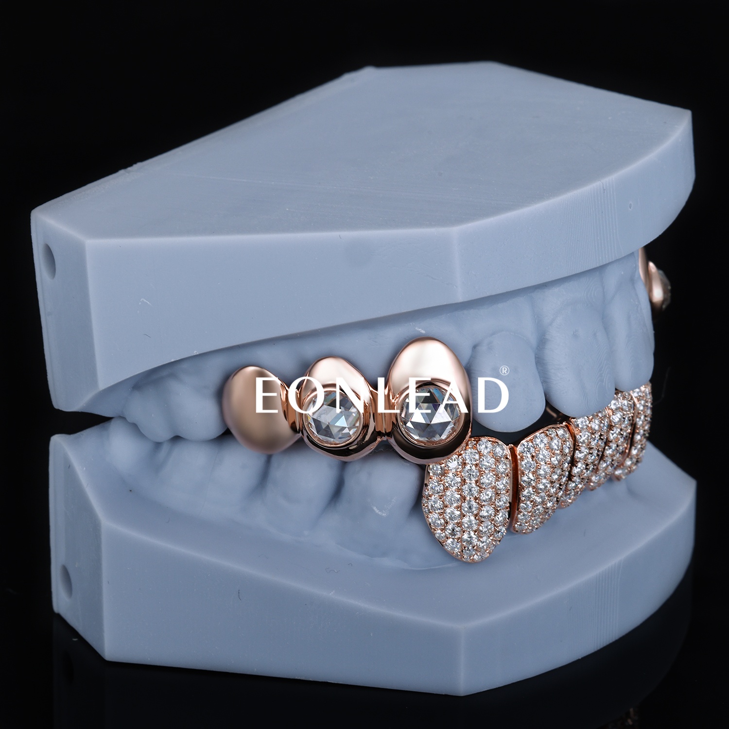 Custom 925 Silver Rose Gold Mixed Design Grillz Single Diamond Top Round Rose cut Moissanite Iced out Bottom Grillz Hip Hop Jewelry For Men Women
