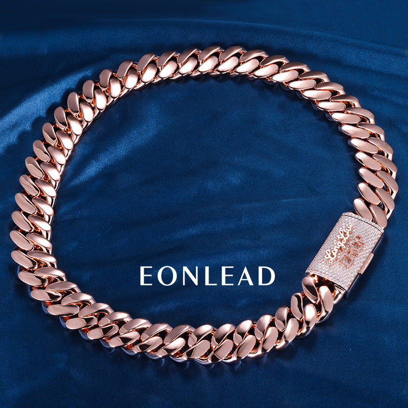 Custom 24mm 6-26inches S925 Silver Rose Gold Plated D VVS Moissanite Diamond Clasp Cuban Chain Bracelet Necklace