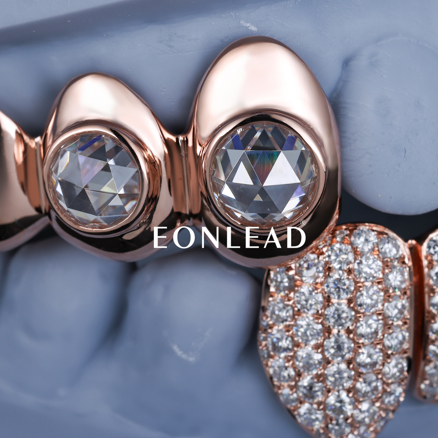 Custom 925 Silver Rose Gold Mixed Design Grillz Single Diamond Top Round Rose cut Moissanite Iced out Bottom Grillz Hip Hop Jewelry For Men Women