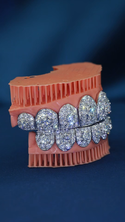 Custom Top & Bottom 8 Women Men S925 Silver White Gold Plated Flawless Big Moissanite Diamond Perm cut Teeth Grillz