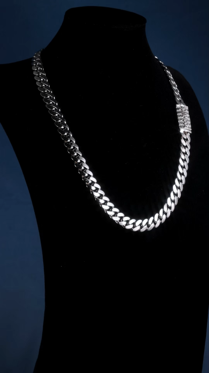 12mm 24inches S925 Sterling Silver White Gold Plated baguette Moissanite Diamond Clasp Miami Cuban Chain Necklace