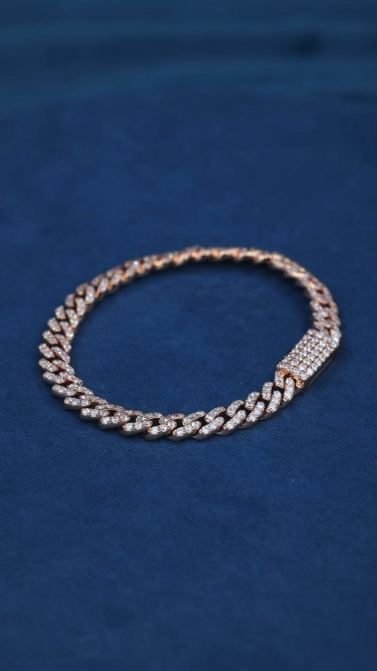 Custom 6mm 6.5inches 10K Rose Solid Gold Round cut VVS Moissanite Diamond Cuban Chain Bracelet