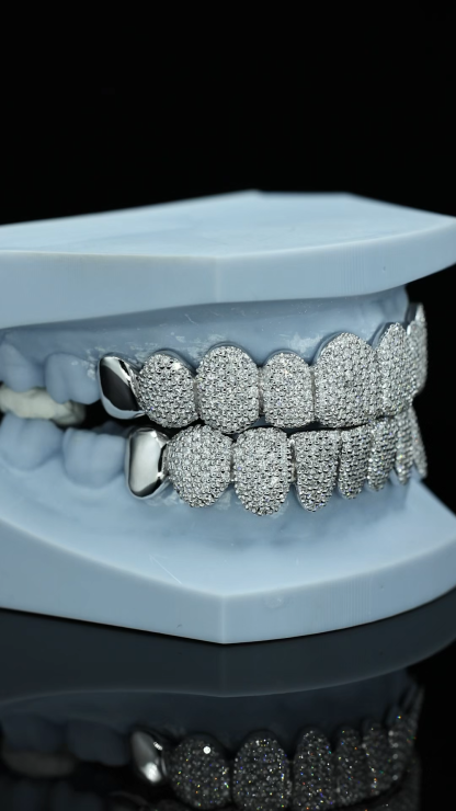 Custom Mixed Plain Cap & Full Pave VVS Moissanite Grillz Iced Out 925 Silver Real Solid Gold Top Bottom For Men Women