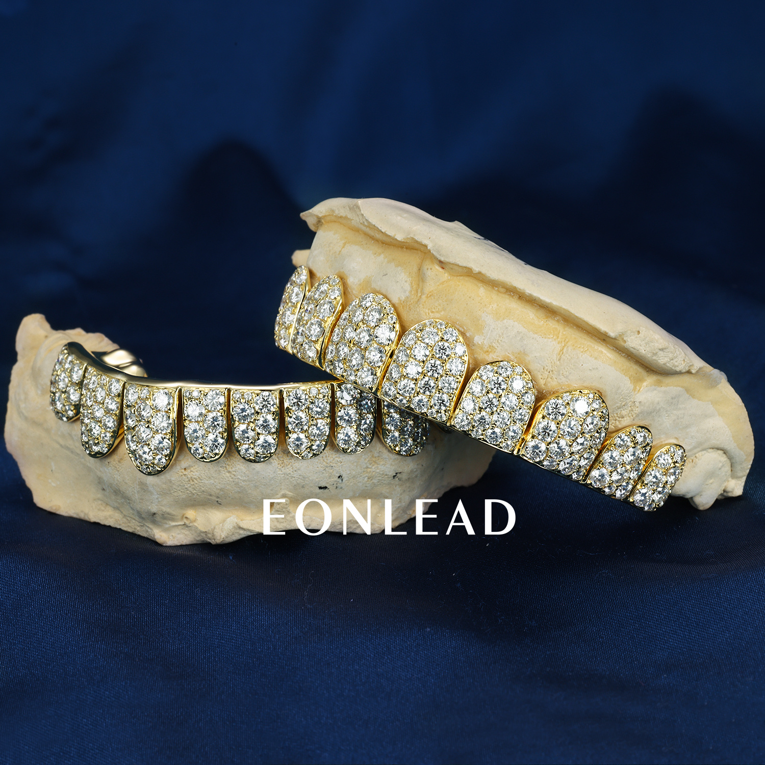 Custom Top & Bottom 10  S925 Silver Yellow Gold Plated VVS Moissanite Diamond Perm cut Honeycomb Setting Teeth Grillz