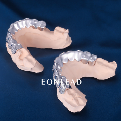 Custom S925 Silver White Gold Plated Top & Bottom 10 Baguette Moissanite Diamond Perm cut Teeth Grillz