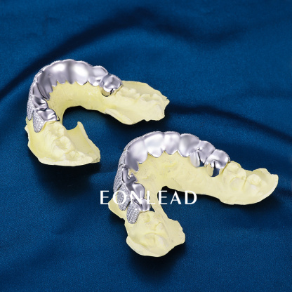 Custom Top & Bottom 10  S925 Silver White Gold Plated VVS Moissanite Diamond Iced out Teeth Grillz