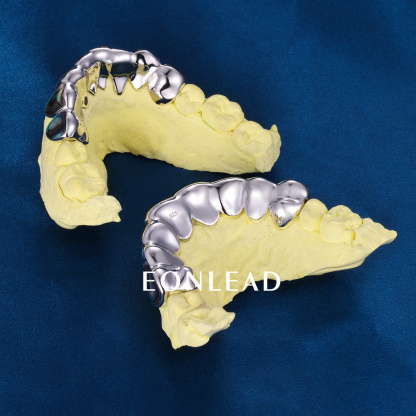 Custom Top & Bottom 8  S925 Silver White Gold Plated Abalone Teeth Grillz