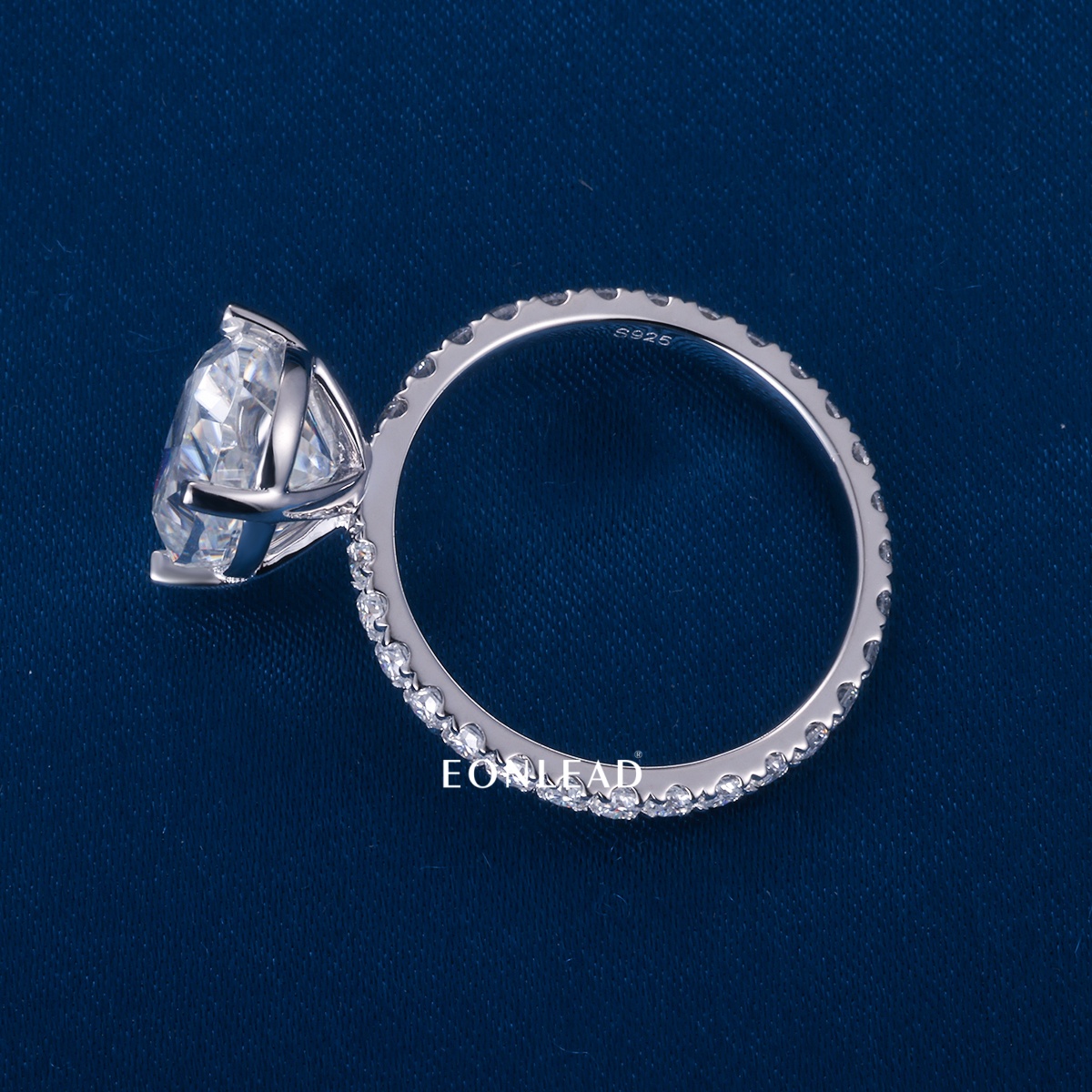 Custom 925 Silver Real Solid Gold Big Oval Lab Diamond Moissanite Wedding Ring Half Eternity Paved Band White Gold Plated Promise Anniversary Jewelry For Her