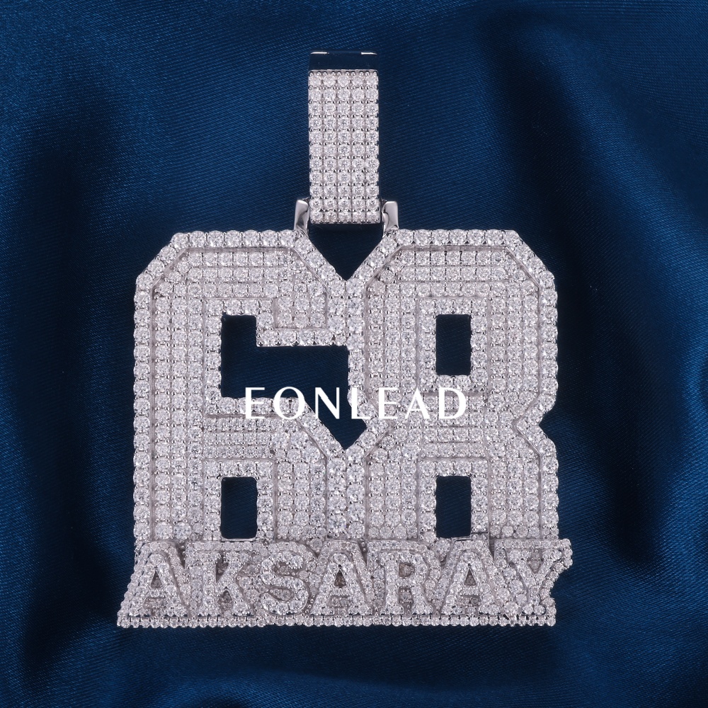 EONLEAD Custom Big Double Layer Number Letter Name Pendant Fully Iced Out Moissanite Hip Hop Necklace Charm For Men Women