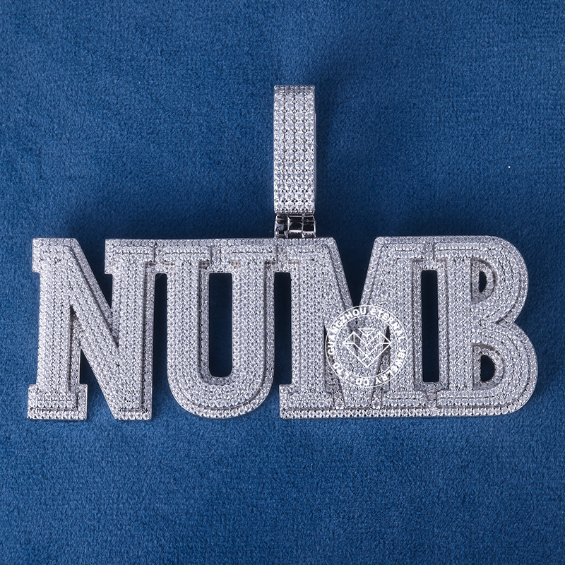CUSTOM 3INCHES S925 SILVER ICED OUT D VVS MOISSANITE DIAMOND “NUMB” LETTER RAPPER HIP HOP PENDANT 