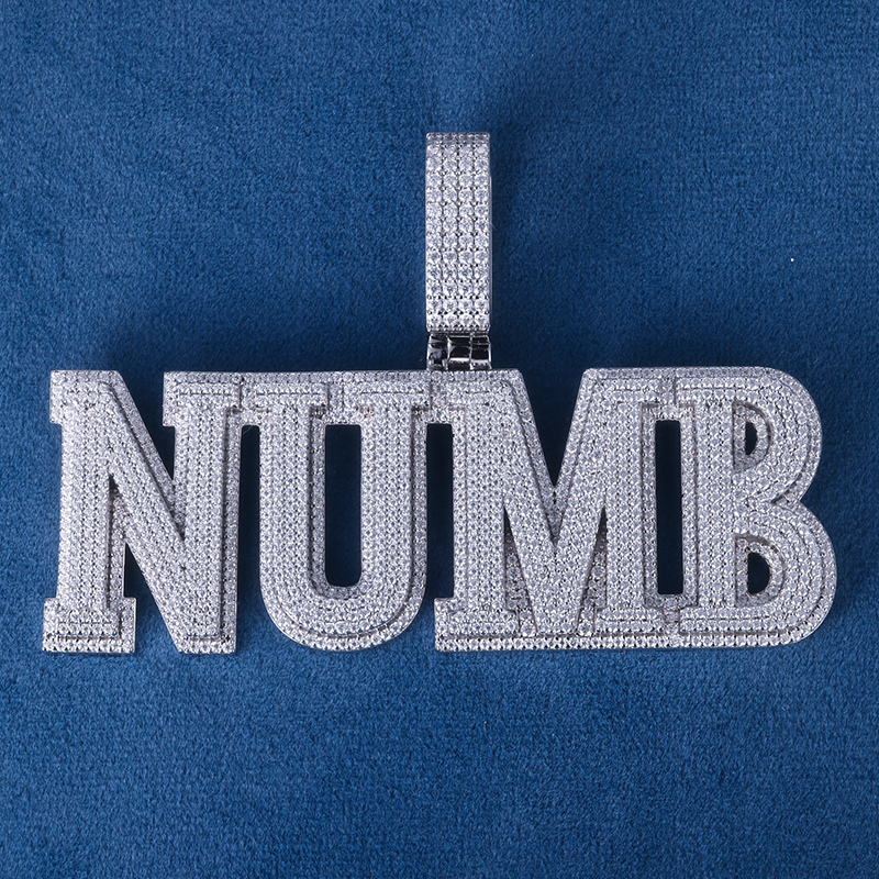 CUSTOM 3INCHES S925 SILVER ICED OUT D VVS MOISSANITE DIAMOND “NUMB” LETTER RAPPER HIP HOP PENDANT 