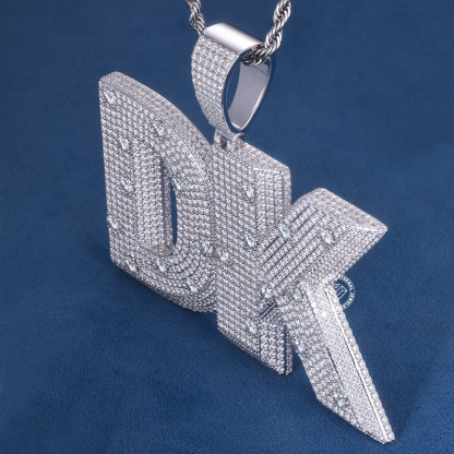CUSTOM 4INCHES S925 SILVER ICED OUT D VVS MOISSANITE DIAMOND “DK” LETTER RAPPER HIP HOP PENDANT 